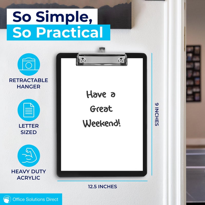 Office Solutions Direct Black Plastic Clipboards (Set of 12) Multipack - 12.5x9 Inch Clipboard Holds 100 Sheets, Low Profile | Colored Acrylic Clip Boards in Bulk for Kids & Professionals - Image 4